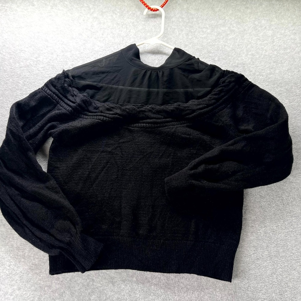 White House Black Market Sheer Sweater Womens Medium Black Long Sleeve Tie Back